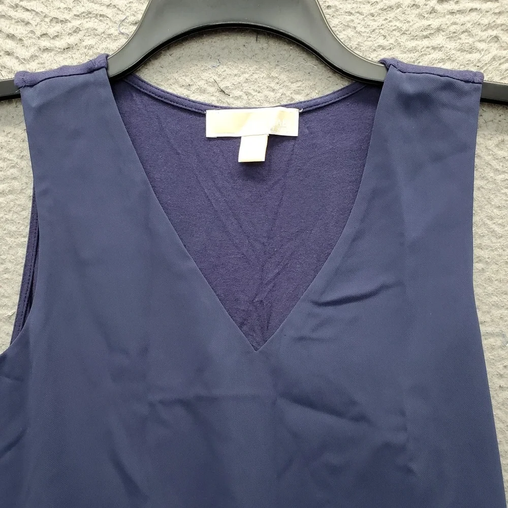 Michael Kors Tank Top Womens Small Navy Sleeveless Layered Hem V-Neck Pullover